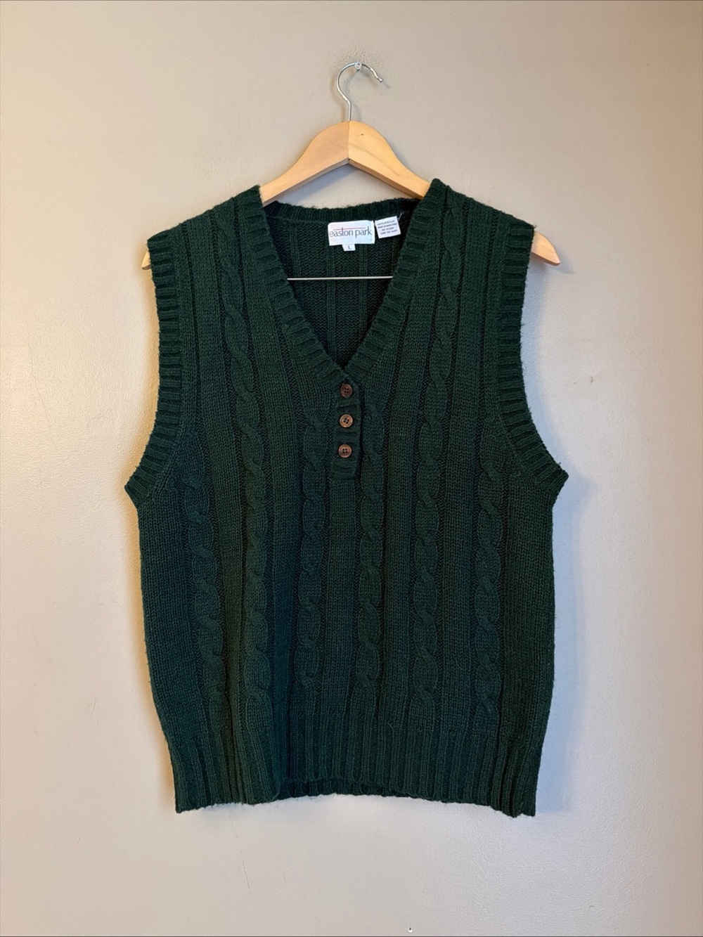 Easton Park Cable Knit Preppy Sweater Vest Green Size Large Acrylic